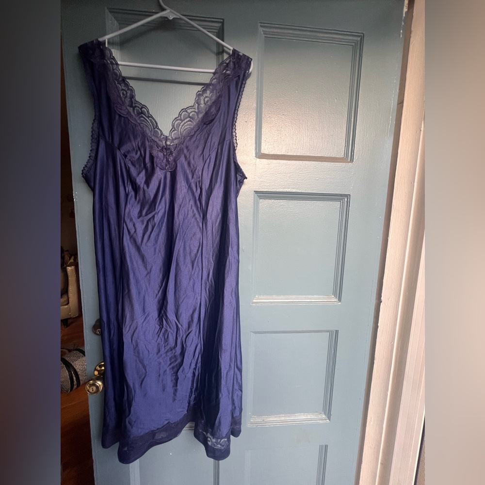 Vintage Blue Lace Slip Nighty Silk or Satin Plus Size 14/16